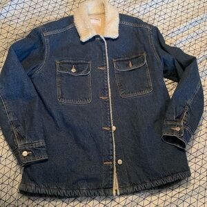 Sherpa-Lined Non-Stretch Jean Utility Shacket for Women